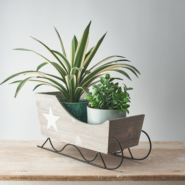 Scandi Star Grey Wooden Sleigh Decoration