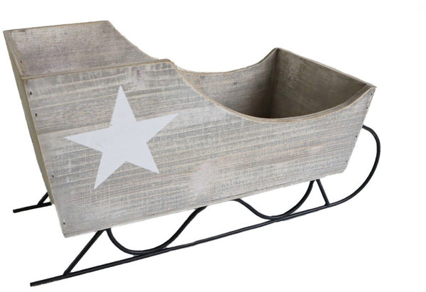 Scandi Star Grey Wooden Sleigh Decoration