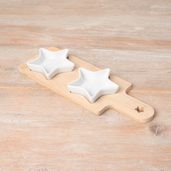 2 Star Dishes on Mini Bamboo Board