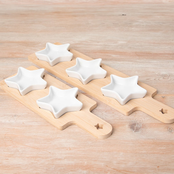 2 Star Dishes on Mini Bamboo Board