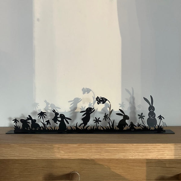 The Bunny Metal Silhouette Decoration is a unique and charming bunny scene, ideal to add to your cosy nest's home decor