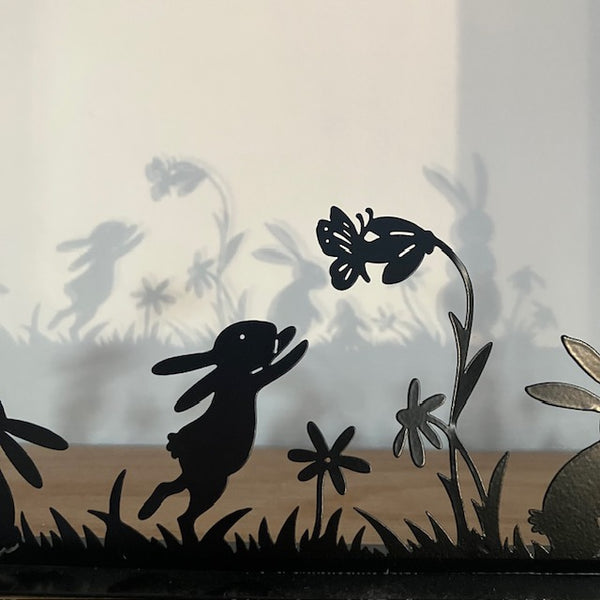 The Bunny Metal Silhouette Decoration is a unique and charming bunny scene, ideal to add to your cosy nest's home decor