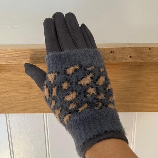 Fabulous gloves with overlapping animal print wrist warmers