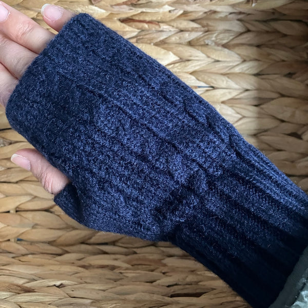 Agnes Knitted Wrist Warmer Gloves Navy