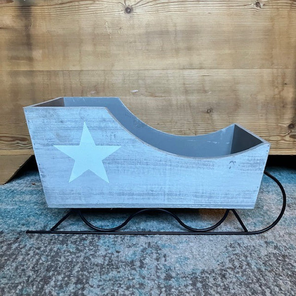 Scandi Star Grey Wooden Sleigh Decoration