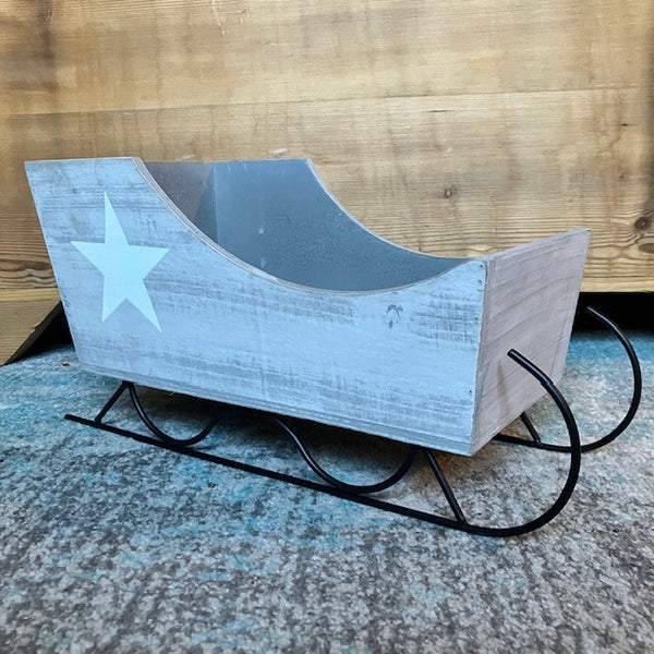 Scandi Star Grey Wooden Sleigh Decoration