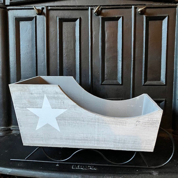 Scandi Star Grey Wooden Sleigh Decoration