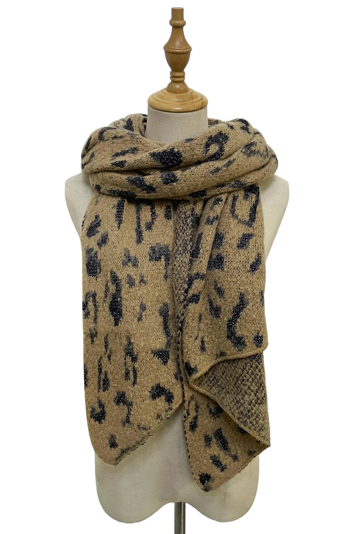 Layla Leopard Print Knitted Scarf Tan