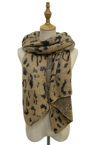 Layla Leopard Print Knitted Scarf Tan