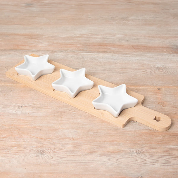 3 Star Dishes on Mini Bamboo Board