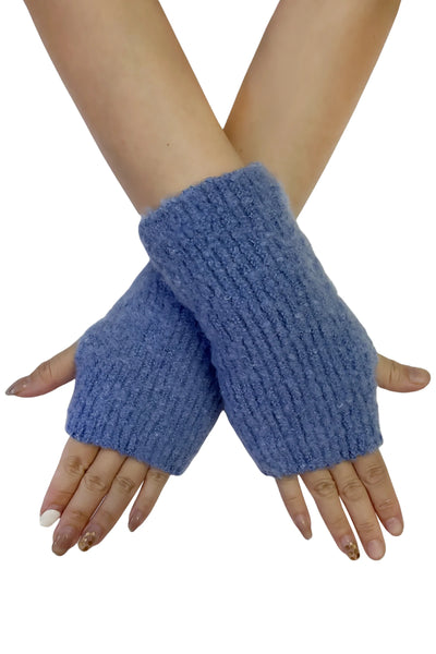 Jenn Boucle Knitted Wrist Warmers Blue