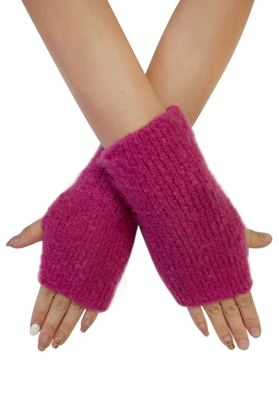 Jenn Boucle Knitted Wrist Warmers Pink