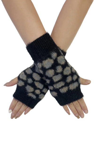 Amie Leopard Print Wrist Warmer Gloves Black