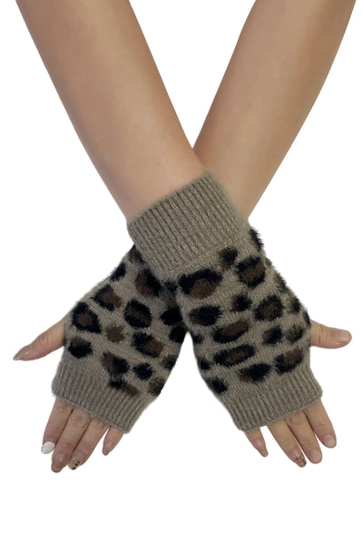Amie Leopard Print Wrist Warmer Gloves Mocha