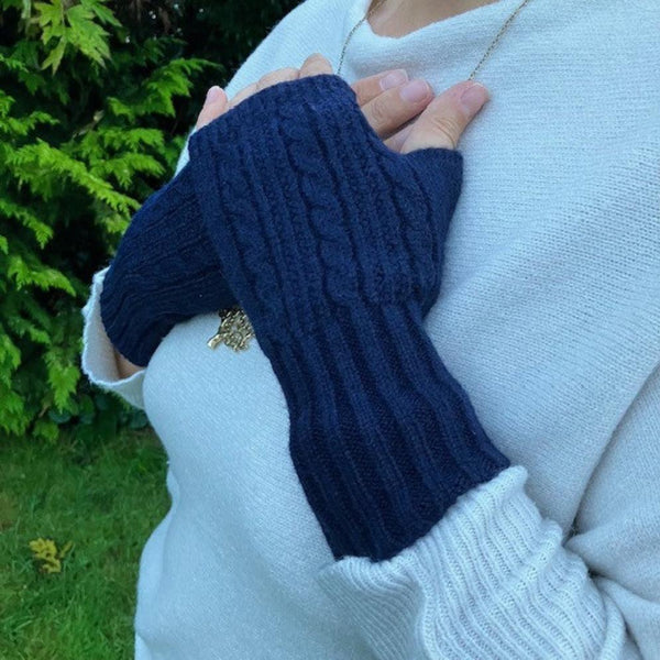 Agnes Knitted Wrist Warmer Gloves Navy are a super stylish and cosy fingerless gloves