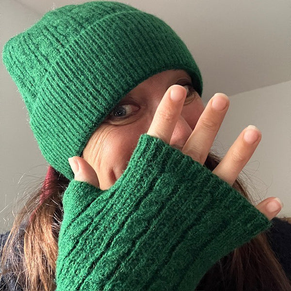 The Agnes Hat & Fingerless Gloves set is super warm and cosy