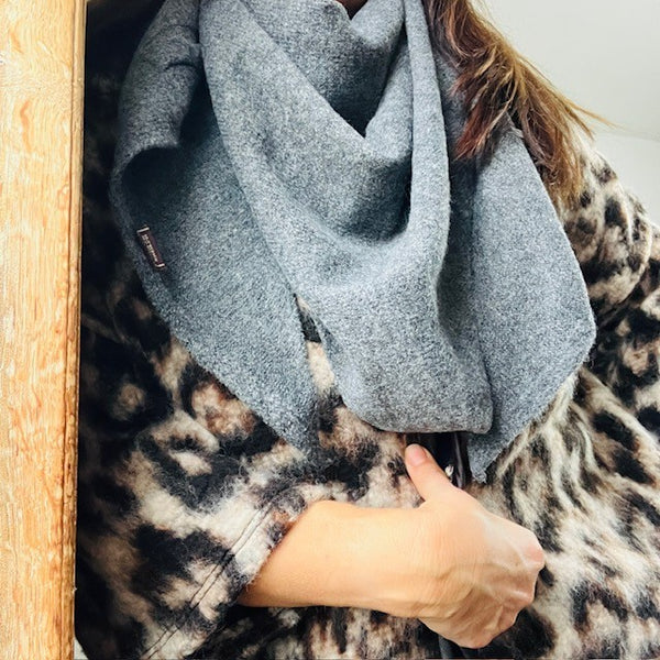 The Aida Scarf Grey can also be worn as a snood style scarf