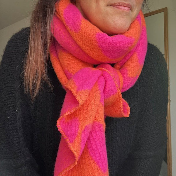 The Amora Scarf Orange and Pink is wonderfully soft and cosy