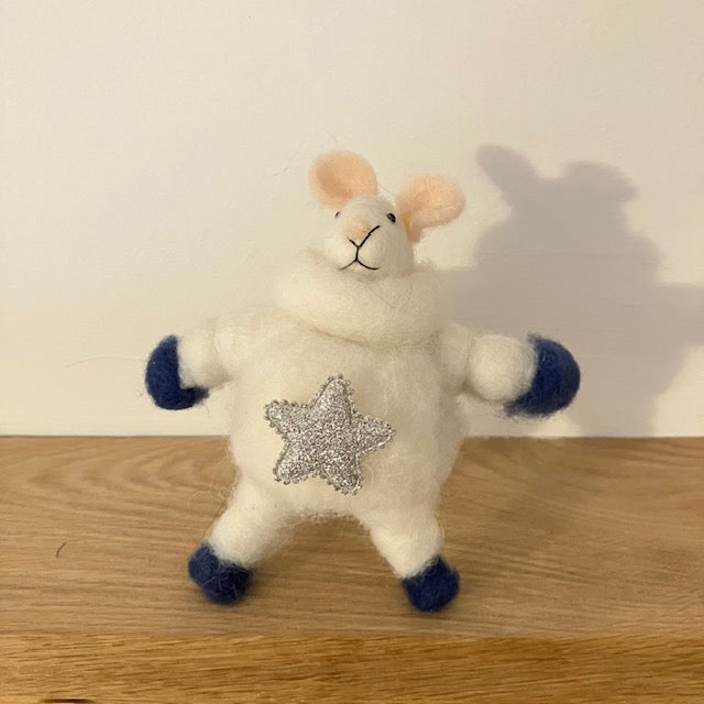 Apollo white felt mouse in cute spacesuit, ideal cosy gift 