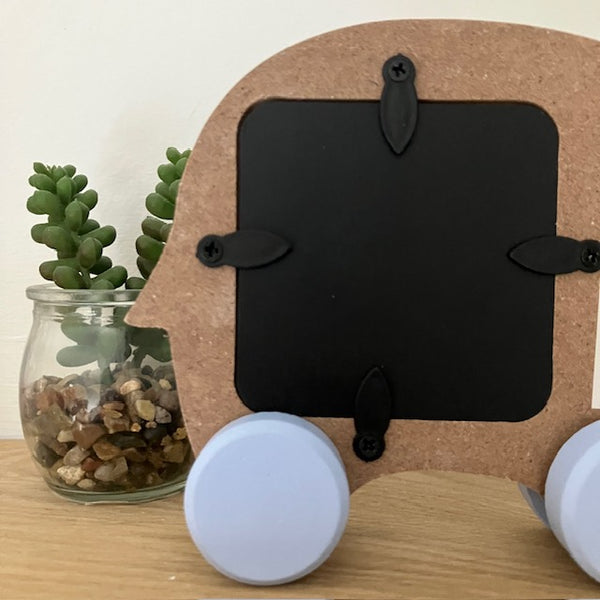 Cosy New Baby gift of a moveable elephant photo frame in blue