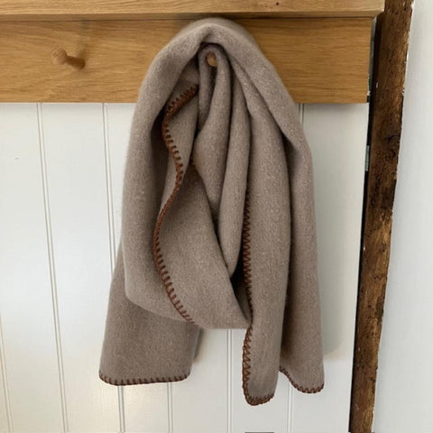 The Blythe Scarf is luxuriously soft in this stylish cappuccino colour with  stitching detail