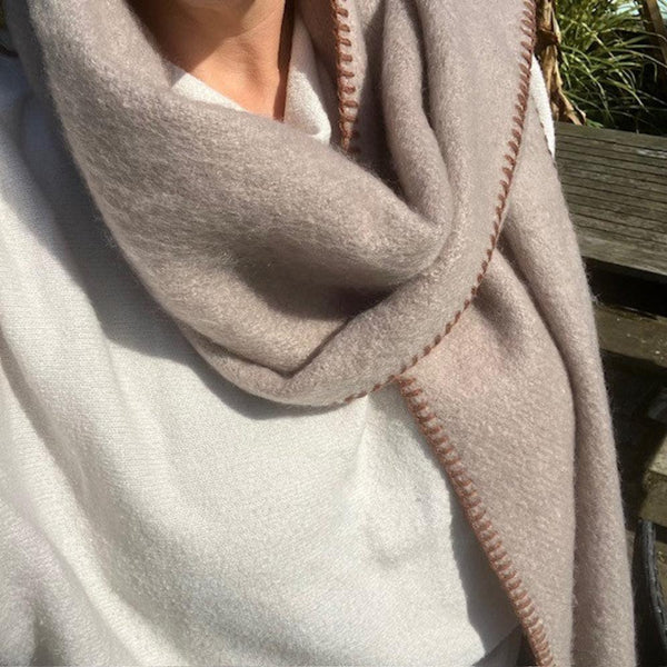 The Blythe Scarf is luxuriously soft in this stylish cappuccino colour with  stitching detail