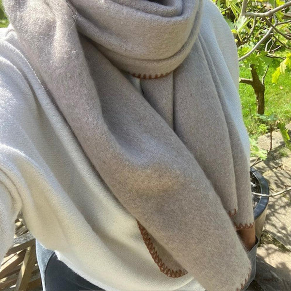 The Blythe Scarf is luxuriously soft in this stylish cappuccino colour with  stitching detail