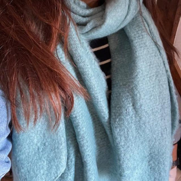 The Jenn Bouclé Knitted Scarf Duck Egg Green is super soft, cosy and ideal for when the weather gets cold