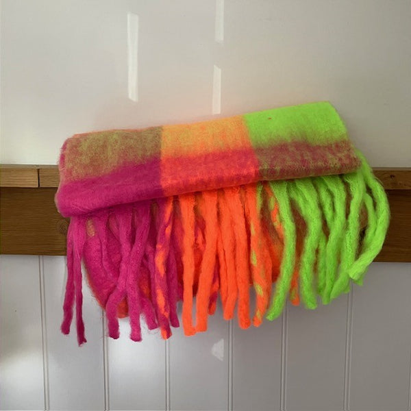 The Bowie Scarf Neon Pink, Orange & Yellow is a fabulous, on-trend super soft and bright statement scarf 