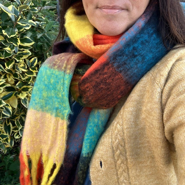 The Bowie Scarf in this on-trend large check is ideal to wrap up in on cold days 