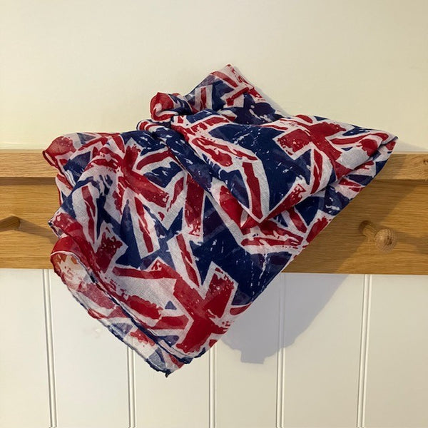 The Britt scarf is a fabulous abstract Union Jack scarf, ideal for British celebrations and festivals