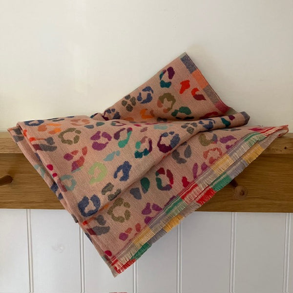 The Cece Pink scarf has a fabulous on trend leopard print pattern in a rainbow of colours, making this a stand out cosy scarf