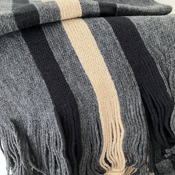 The Charlie Scarf Grey is a stylish striped, warm & cosy Gentlemen's scarf