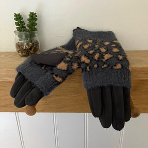 Fabulous gloves with overlapping animal print wrist warmers