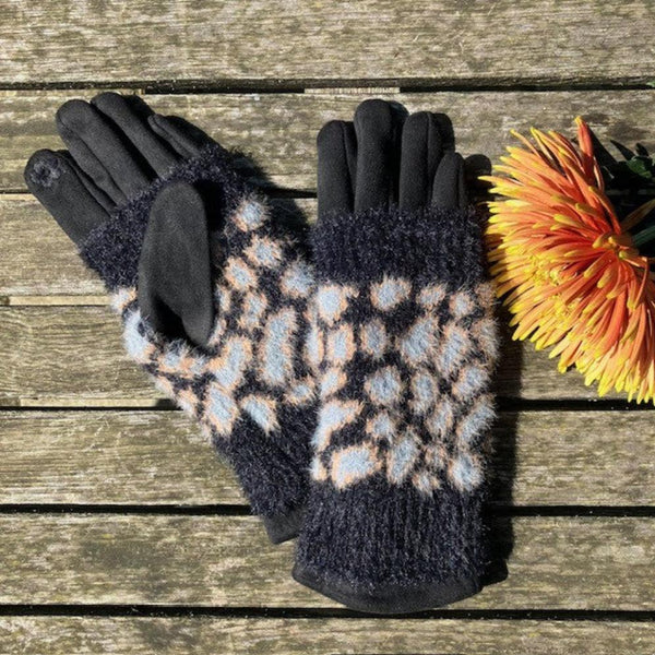 Fabulous gloves with overlapping animal print wrist warmers