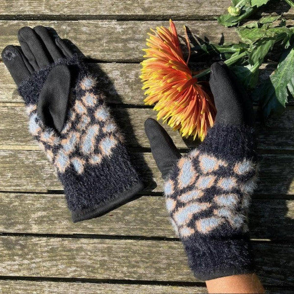 Fabulous gloves with overlapping animal print wrist warmers