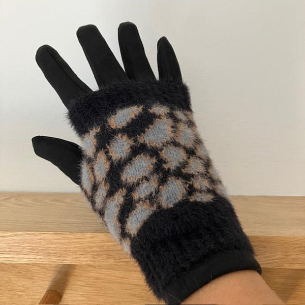 Fabulous gloves with overlapping animal print wrist warmers