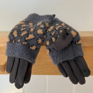 Fabulous gloves with overlapping animal print wrist warmers