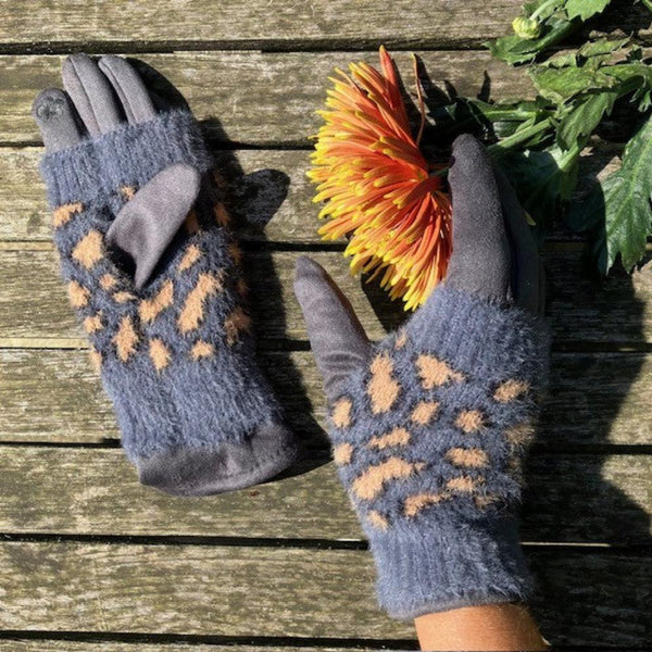 Fabulous gloves with overlapping animal print wrist warmers