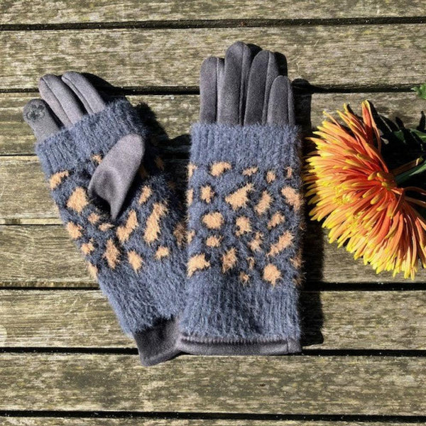 Fabulous gloves with overlapping animal print wrist warmers