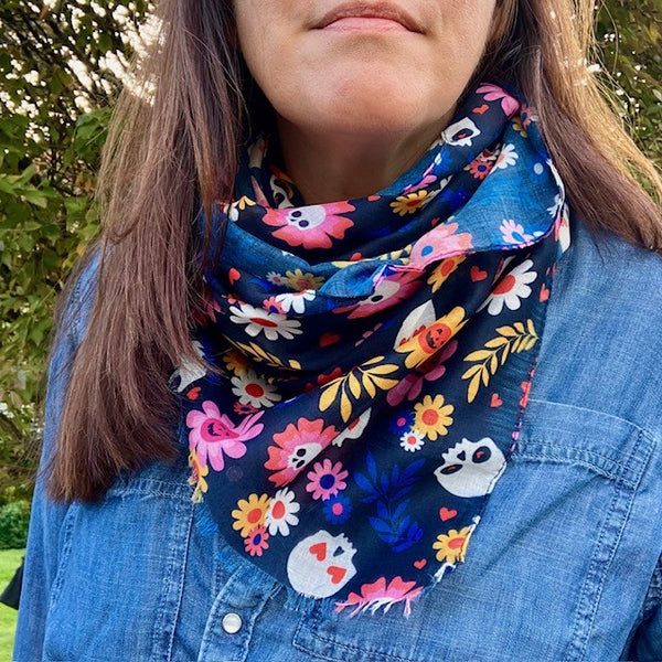 The Coco Scarf can be worn in many styles and makes a useful snood