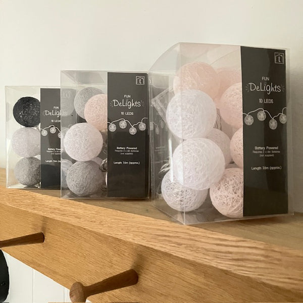 Cotton Ball String LED Light garlands available in 3 colour options