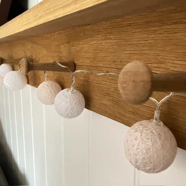 Cotton Ball String LED Light garlands in pink and white