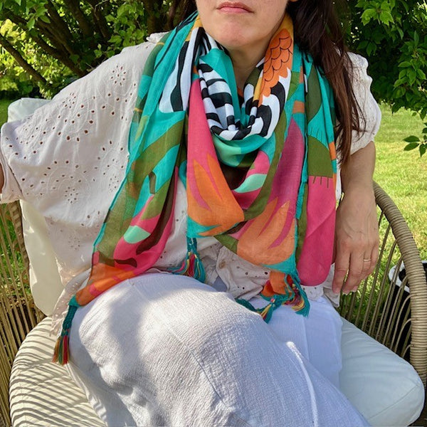 The Elio Scarf Green is a fabulous square shaped scarf 