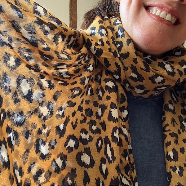 The Elora Scarf Camel can be worn in multiple styles