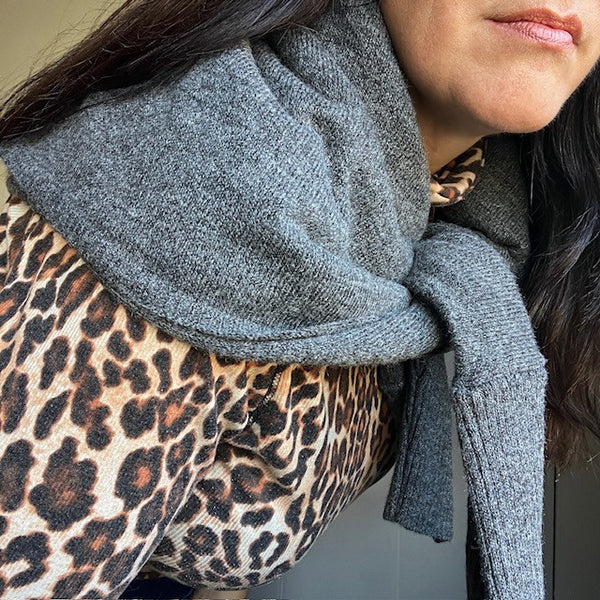 The Floella Poncho can also be folded and worn as a triangular on-trend over the shoulder small scarf