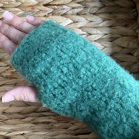 Jenn Boucle Knitted Wrist Warmers Green