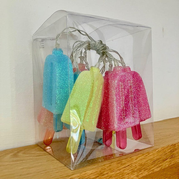 Glitter lolly lights come boxed in clear plastic