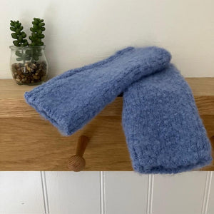 Jenn Boucle Knitted Wrist Warmers Blue are super soft, cosy and ideal when you need your fingers free for all those busy jobs