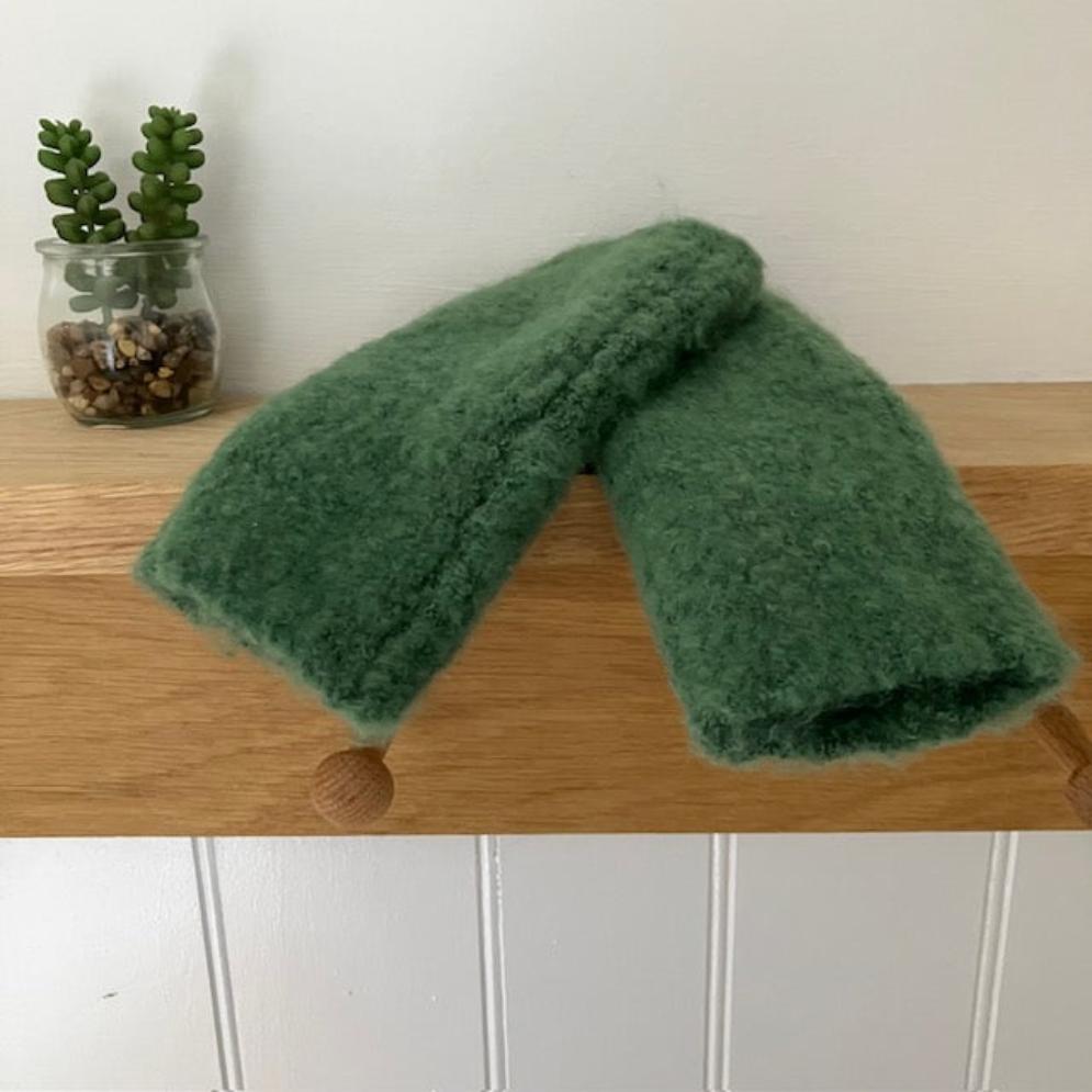 Jenn Boucle Knitted Wrist Warmers Green are super soft, cosy & ideal when you need your fingers free for all those busy jobs